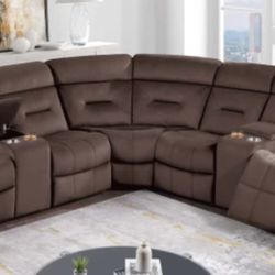 Brand New Brown Reclining Sectional Sofa