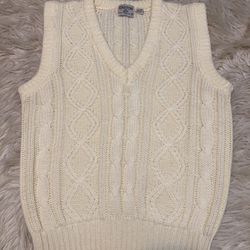 Vintage Oakton Ldt Beige Cable Knit V Neck Thick Sweater Vest Preppy Men M