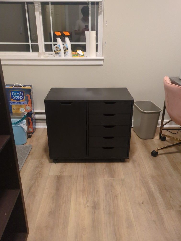 Ikea "Alex" Black 5 Drawer Unit with Shelf, Office File Cabinets on Wheels