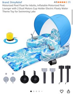 Motorized Pool Float for Adults, Inflatable Motorized Pool Lounger with 2 Dual Motors Cup Holder Electric Floaty Water Theme Toy for Swimming Lake