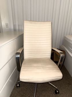 White/Cream leather office desk chair