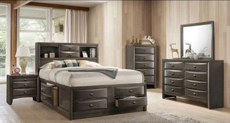Brand New Grey 4pc Queen Bedroom Set (Available in Eastern King)