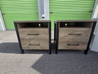 Pair of industrial wood and metal nightstand