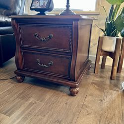 Classic Wooden End Table with Brass Accents