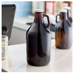 NEW Lot of 5 Glass Glasses Libbey 70217 with Lid Amber Growler Restaurant Bar Brewery Container 