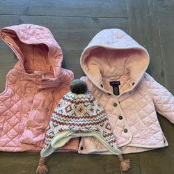 12 Month Girls Jacket, Quilted Vest And Beanie 