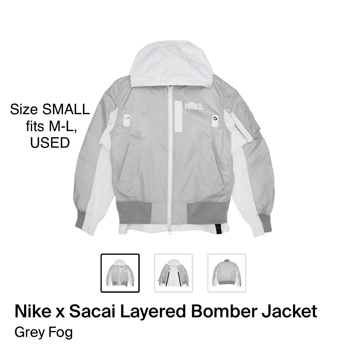 Nike Sacai Layered Bomber Jacket Small (fits Oversized)