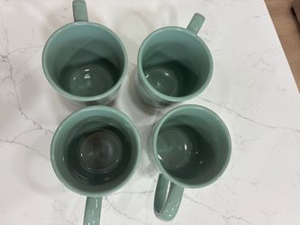 4 Matching Seafoam Green Ceramic Coffee Mugs
