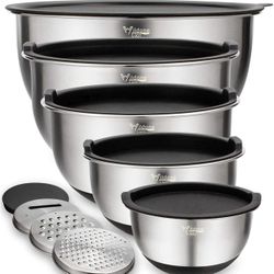 Stainless Steel Mixing Bowls Set Of 5 With Grater Attachments