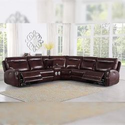 💥PURE LEATHER..Brown Leather Electric/USB/Speaker Sectional Sofa w/2 Recliners 🔥ON SALE🔥 Save $800👍90 days FREE FINANCING ❗NO CREDIT CHECK❗ 