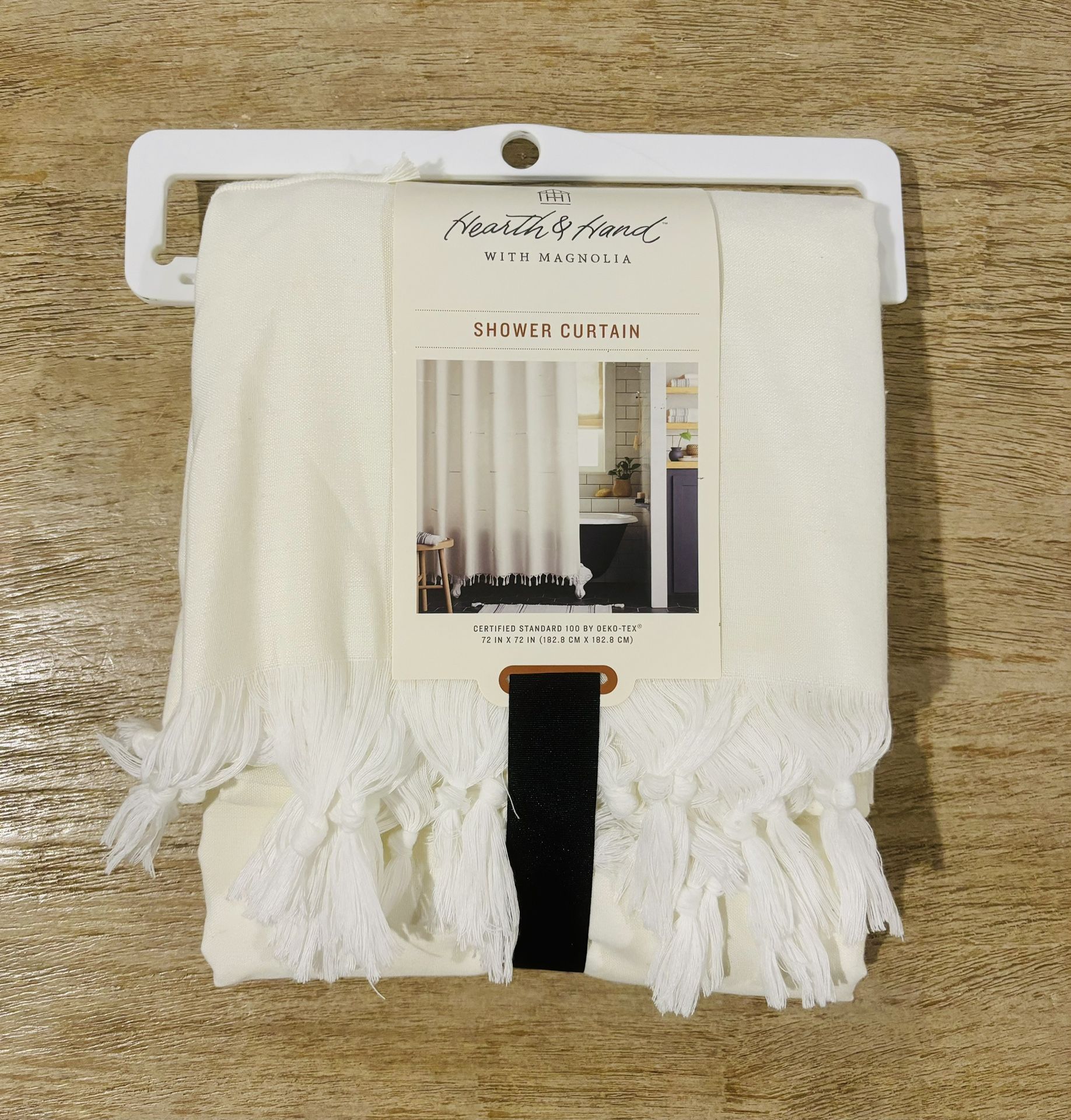 RETIRED Hearth and Hand Sour Cream Colored Fringed Shower Curtain