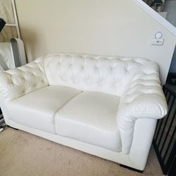 2 Tufted White Leather Couches