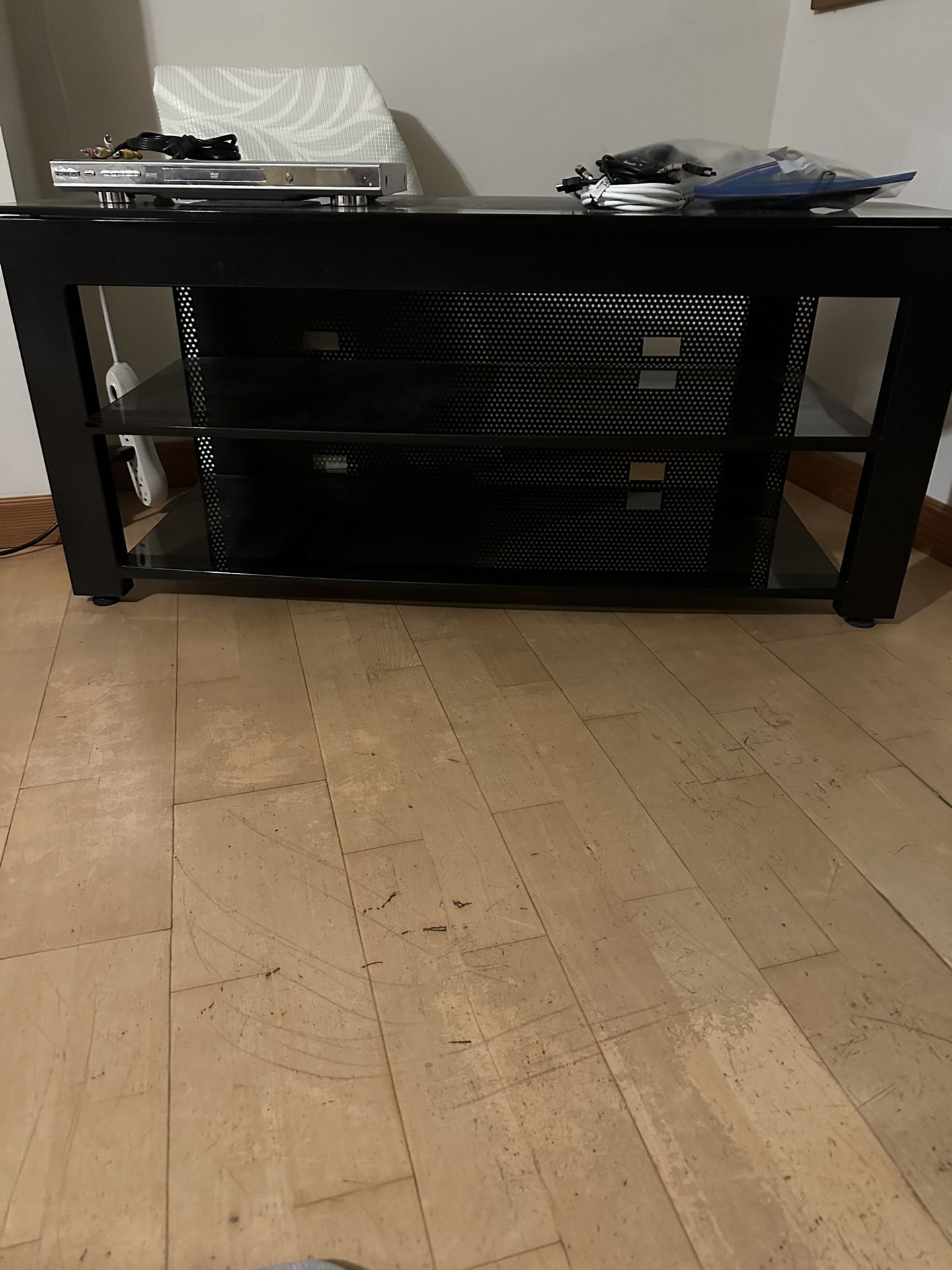 Glass TV Stand With Shelves