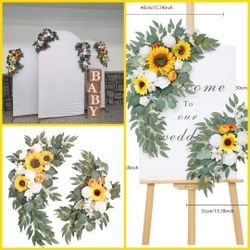 Arch Faux Flowers Set of 2 Greenery Garland for Wedding Decor Ceremony and Reception Backdrop Decoration (Sunflower