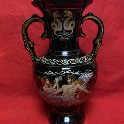 7 Inch 24k Black & Gold Handmade In Greece Imported From Greece Greek Ceramic Vase 