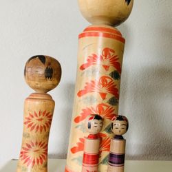 Vintage Japanese Kokeshi Dolls, set of 4, by Kazuo Moriya