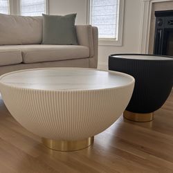 Modern Leather/Stone Coffee Table (Cream)