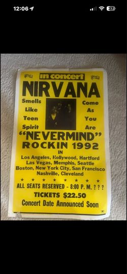Original Vintage Nirvana Nevermind 1992 Concert Poster