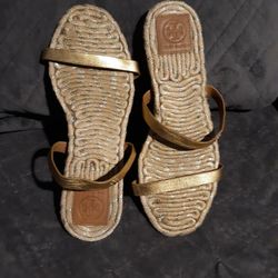 Tory Burch Metallic 2 Band Flat Sandals Original 