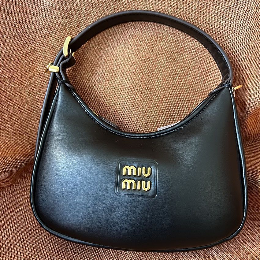Miu Miu 2way Shoulder Bag Black Leather Hobo Bag