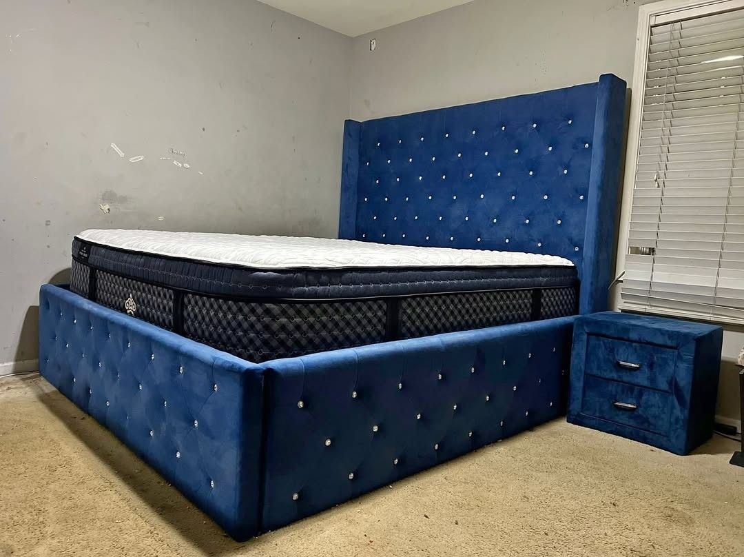 Brand New King Black Velvet Bed Frame – Modern & Stylish – Available In Black, Gray And Navy Blue