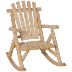 Outsunny Outdoor Wooden Rocking Chair, Single-Person Rustic Adirondack Rocker with Slatted Seat, High Backrest, Armrests for Patio, Garden and Porch, 