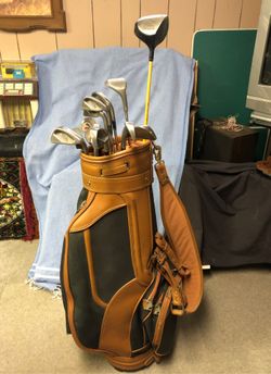 Golf Clubs and Leather Bag