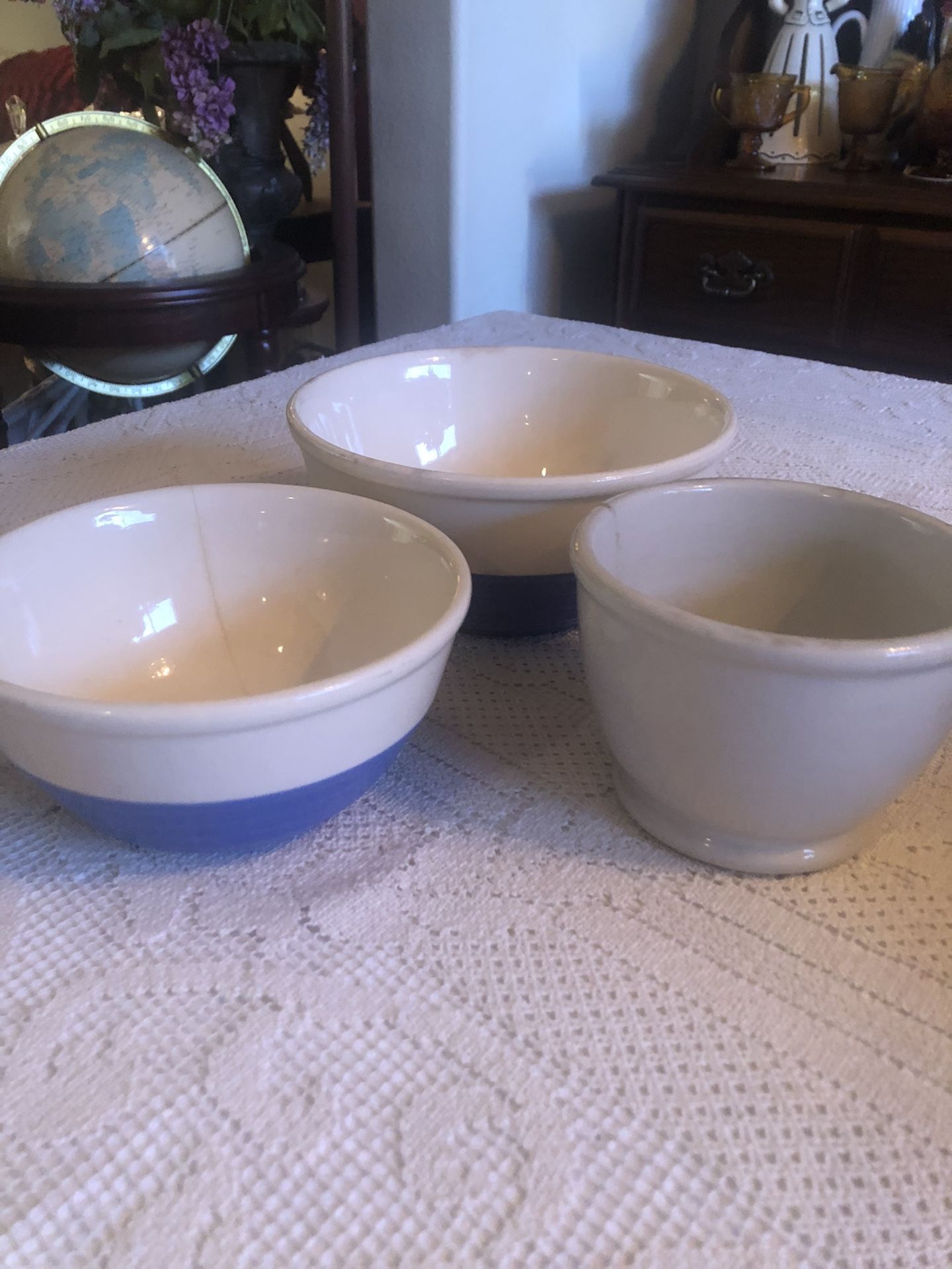 Antique Pottery Bowls Lot Of 3