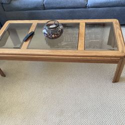 Solid Oak Coffee Table with Glass Top-Great Condition
