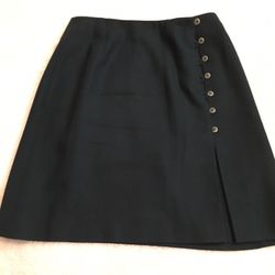 Dark Green Wool Skirt With Buttons, Size 4