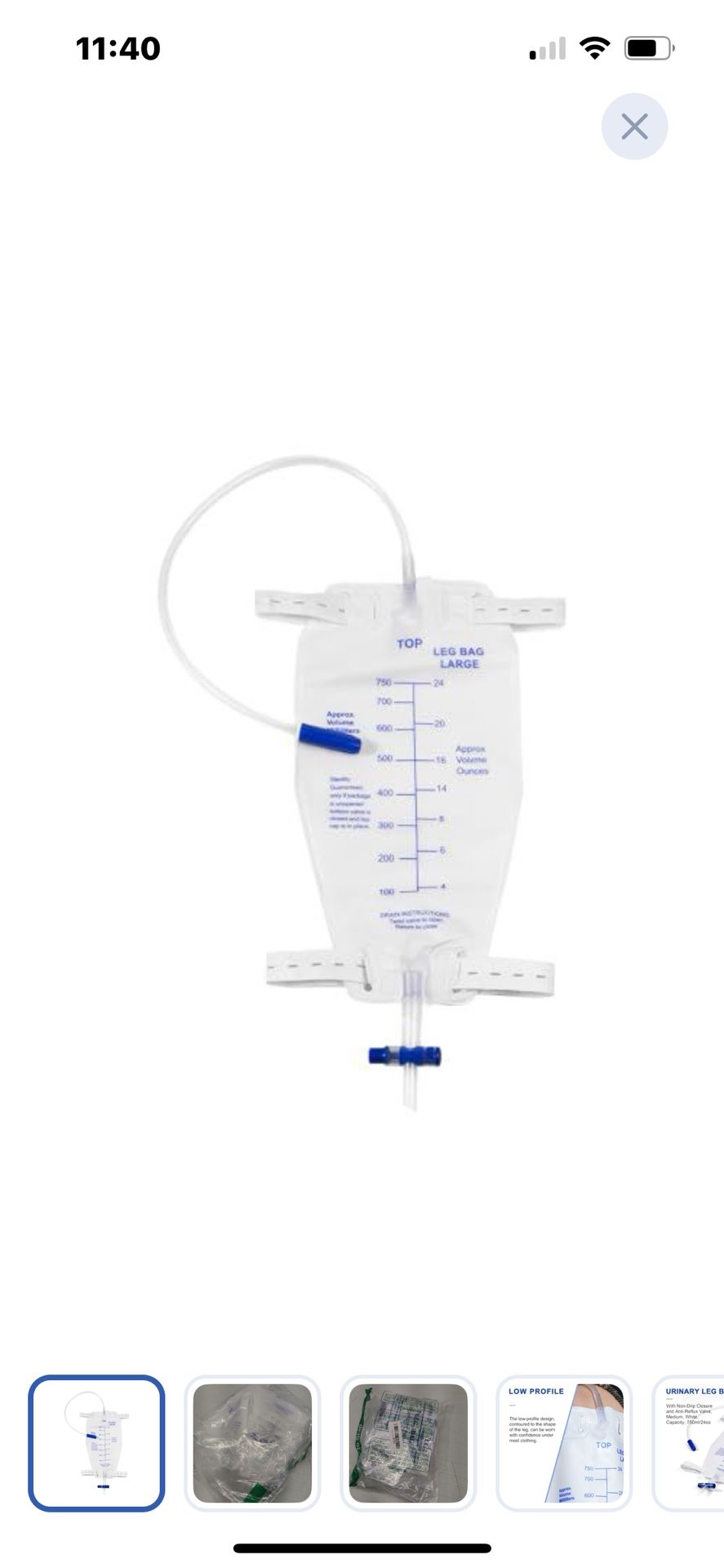“New”5 Pack Leg Urine Drainage Bags “Anti Reflux Valve(18”)