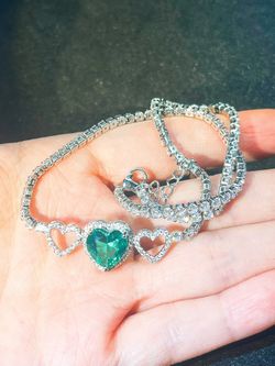 PARAIBA Sea Blue 925 silver Paraiba Tourmaline Heart pendant Tennis necklace