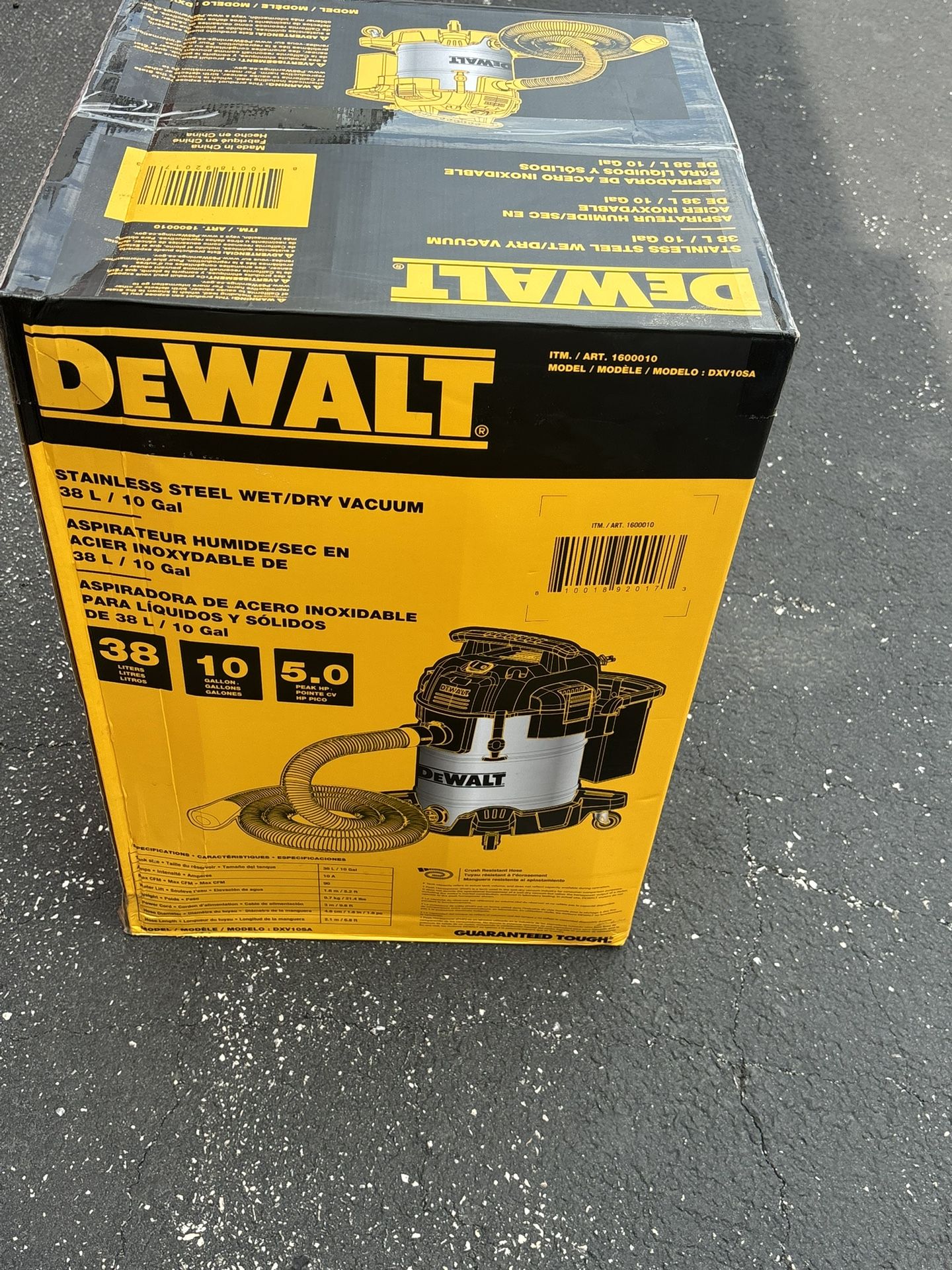 New Dewalt 38L 10 Gallons 5.0 Stainless Steel Wet/Dry Vacuum