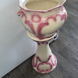 Pink Ceramic Planter And Stand 