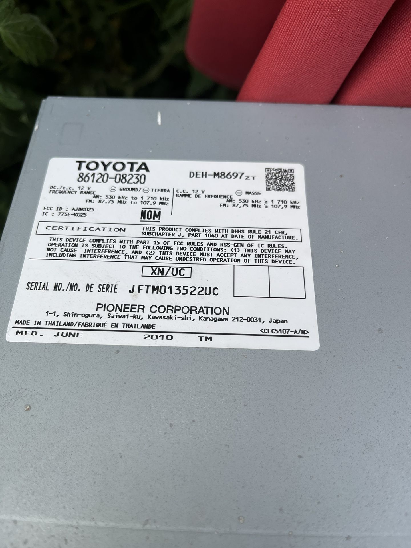 Original Radio Toyota Sienna 2011