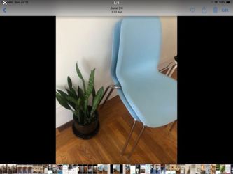 2 Chairs Baby Blue assembled. Plastic seat, metal legs, in very good condition,