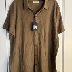 Rockport Men's Tan Casual Button Down Shirt Size L