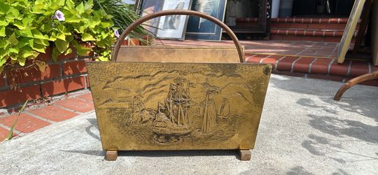 Vintage Embossed Brass Nautical Magazine Rack