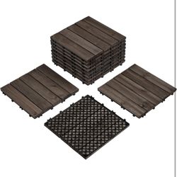 11pcs Patio Deck Tiles 12 x 12in Interlocking Wood Floor Tiles Indoor & Outdoor for Patio Garden Deck Poolside, Black