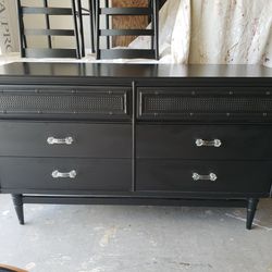 Dresser Black 6 Drawer Wood with clear Drawer Pulls