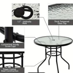 Goplus 32" Patio Round Table Tempered Glass Steel Frame Outdoor Pool Yard Garden