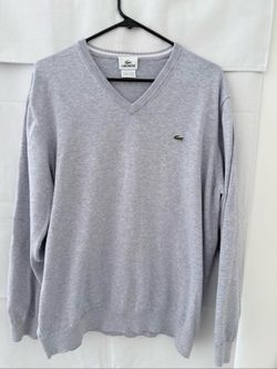 Vintage Lacoste Men's Monochrome Cotton V-Neck Sweater
