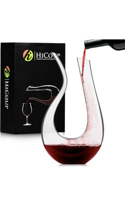 HiCoup Red Wine Decanter with Aerator - 750mL Crystal Glass Wine Carafe and Purifier for Home Bar