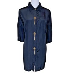Vintage Jessica Cole Black Shirt Dress Gold Tassel Buttons Acetate Rayon Size 20