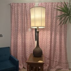 Large Teak And Cork Mid Century Lamp