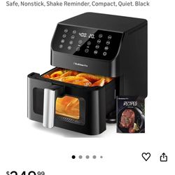  5.8QT Large Air Fryer, 12-in-1 Digital Airfryer with View Window, 40+ Recipes, Flavor-Lock Tech, Dishwasher Safe, Nonstick, Shake Reminder, Compact, 