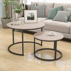 HOJINLINERO Round Coffee Table,Nesting Coffee Table Set of 2,Center Tables for Living Room,Office, Home Small Space,Stacking Side Tables,Sturdy and Ea