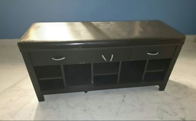 Dark Wood Storage Bench with Cushioned Seat