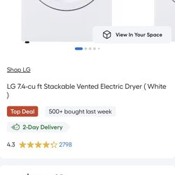 LG 7.4-cu ft Stackable Vented Electric Dryer ( White )