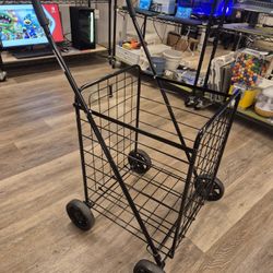 COSTWAY Folding Shopping Cart, Heavy Duty Grocery Utility Cart with Foam Wrapped Handle & Large Wheels, Versatile Rolling Cart with 22 Gal Metal Baske